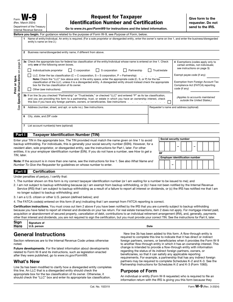 The original IRS Form W-9